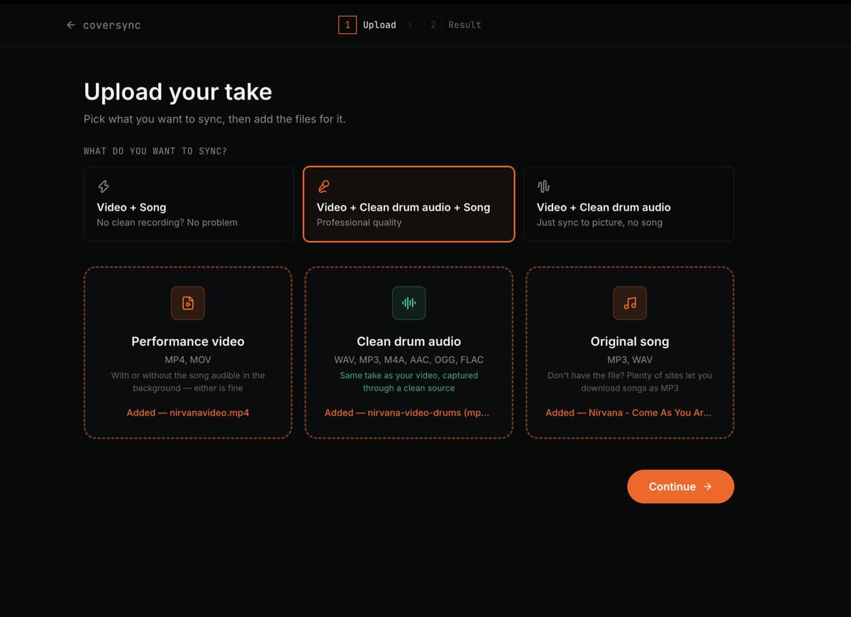 Upload step of the coversync editor